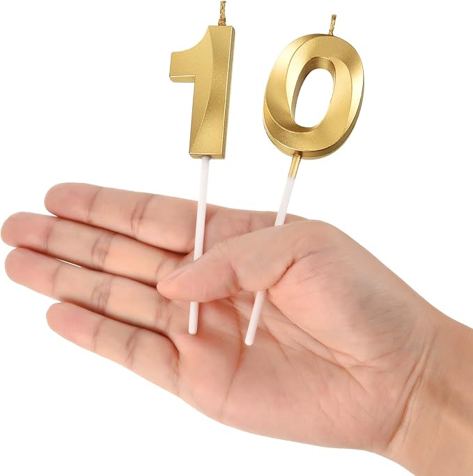 BBTO Birthday Candles Number Candles Cake Topper Decoration for Birthday Wedding Anniversary Celebration Supplies(Gold,10th)
