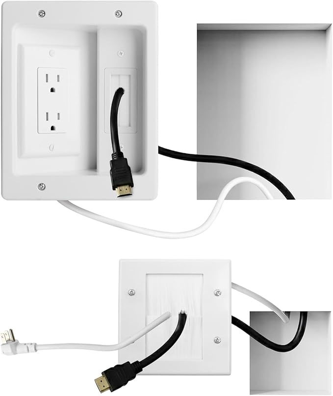 in Wall Cable Management Kit with 9.8ft Power Extension Cord, TV Cord Hider for Wall Mounted TVs, Recessed Cable Concealer with Brush Wall Plate, 15A/125V Dual Receptacle and Drywall Saw