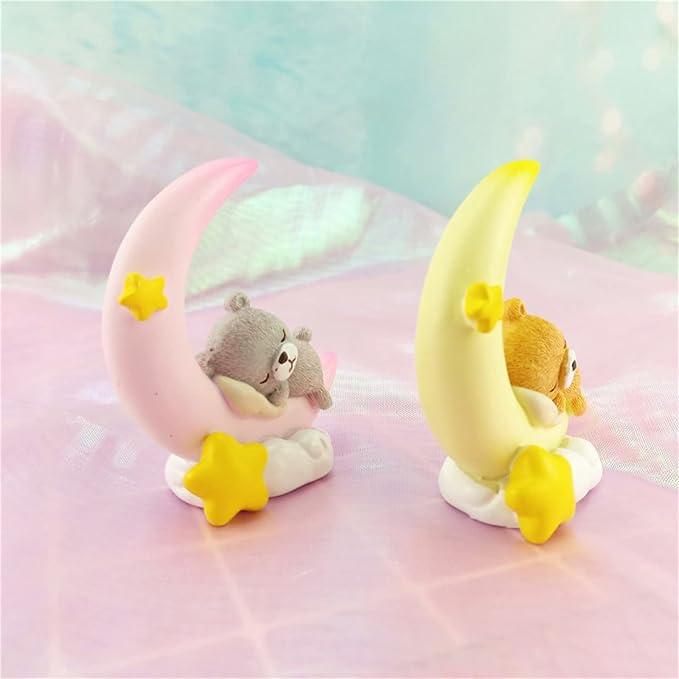 LUOZZY 2 Pcs Bear Moon Cake Topper Baby Shower Cake Cupcake Toppers for Kids Birthday Baby Shower Party Decorations