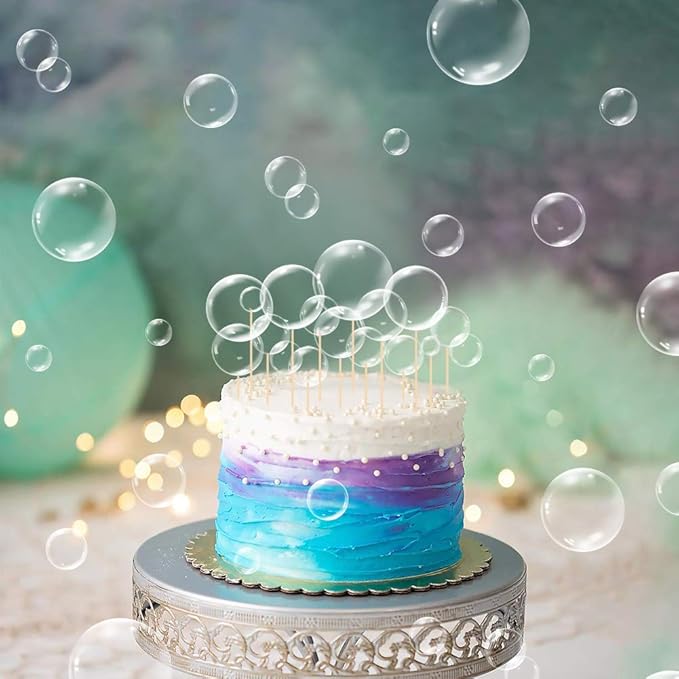 54Pcs Clear Flat Bubble Cake Decorations For Under Sea Party Favors Children's Party Supplies Ocean Baby Shower Mermaid Bubble Cupcake Toppers