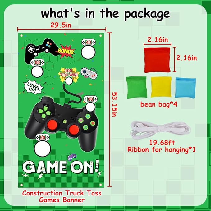 Vuzvuv Video Game Toss Games Banner with 4 Bean Bags 5 Scores Holes Throwing Theme Party Favors, for Adults Birthday Party Decorations