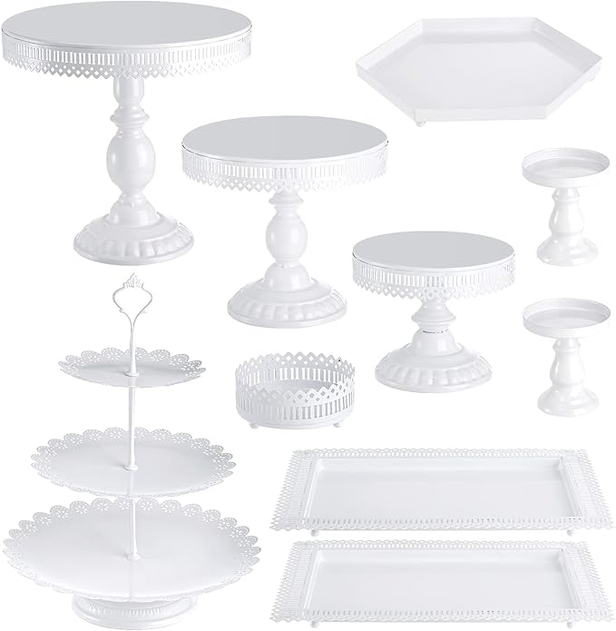 Hedume 10-Set Cake Stands, Metal Cupcake Stand Set with Multiple Combination Styles, Dessert Plate Cake Serving Tray Candy Fruit Display Tower for Wedding, Birthday Party, Anniversary, Baby Shower