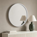 HOMECOOKIN Round Wood Mirror 28 inch Circle Mirror, Rustic Farmhouse Wooden Framed Decorative Wall Decor, Vanity Wall Mirror for Bathroom, Bedroom, Entryway, Living Room (White)