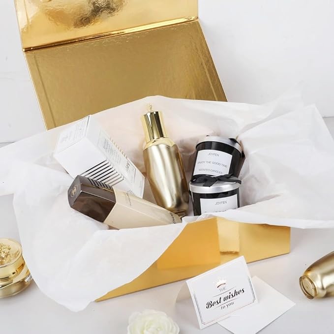 UoeRing 1 Pcs Gold Gift Box 11.5x8x4 inch Luxury Gift Box for Presents with Magnetic Lid Collapsible,Birthday,Christmas,Contains Card, Ribbon, Tissue Paper,Shredded Paper Fille
