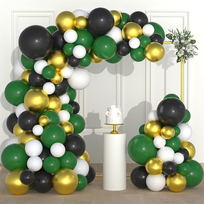 Dark Green Gold Black Balloon Garland Arch, Emerald Green Black Gold White Balloons for Camo Birthday Wildland Baby Shower Class of 2026 Graduation Party Decorations