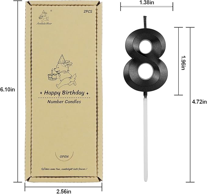 Number 18 Birthday Candles, 1.96 Inch Happy Birthday Cake Candles Cupcakes Topper Decoration for Birthday Party Wedding Anniversary Celebration Supplies (Black)