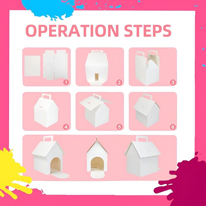 ACUDUDOMA 36 Pcs Dog Party Favors Boxes with Handle, Foldable Dog House Shaped Treat Gift Boxes with Holes for Puppy Pet Adoption, Kid DIY Crafting, Birthday Back to School Party Supplies