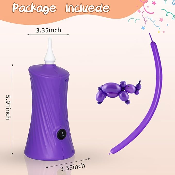 Voircoloria 260 Balloon Pump Electric, Portable Automatic Dual Nozzle Inflator with Tying Tools for Long Animal Balloons Birthday Gender Reveal Baby Shower Balloons Party Decorations