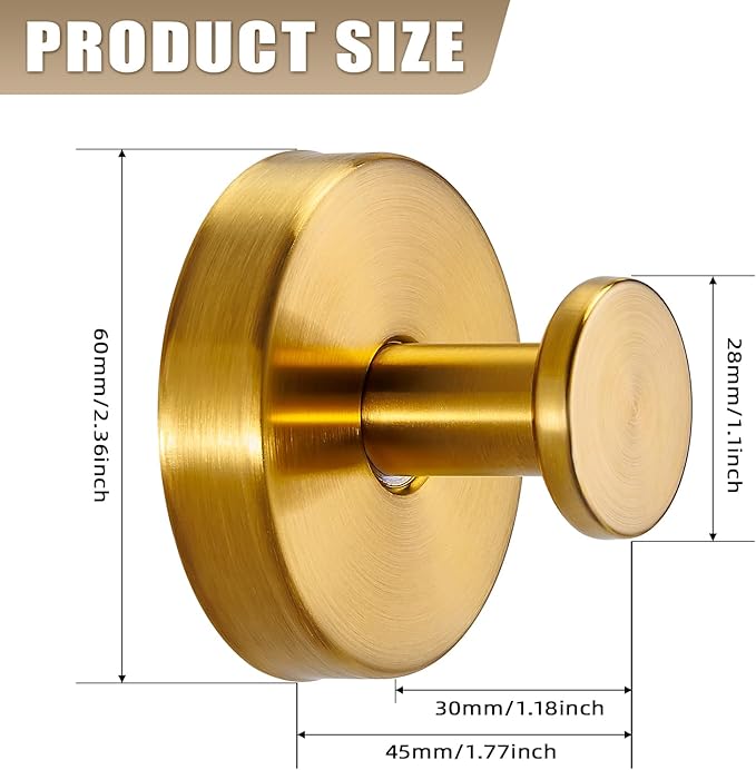Suction Cup Hooks for Shower No-Drill Bathroom Hooks for Towels, Robes, Loofah Mountable on Bathroom Walls, Kitchen, Glass, Mirrors, Tile and Smooth,Non-Porous Surfaces (4, Brushed Gold)