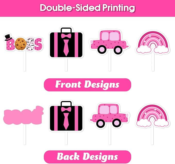 36Pcs Boss Cupcake Toppers for Girls Hot Pink Happy Bossday Theme Birthday Party Decorations Car Boss Theme Table Topper for Baby Boy Boss 1st 2nd 3rd Birthday Party Decor Supplies