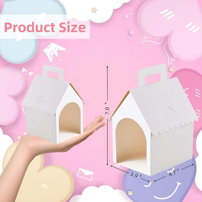 ACUDUDOMA 16 Pcs Dog Party Favors Boxes with Handle, Foldable Dog House Shaped Treat Gift Boxes with Holes for Puppy Pet Adoption, Kid DIY Crafting, Birthday Back to School Party Supplies