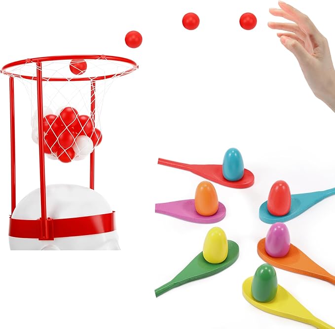 Arrowbash Outdoor Lawn Carnival Games Shaking Balls Game Kit Head Hoop Basketball Party Spoon and Egg Race Games Party for Indoor Outdoor Easter Favors Gifts Toys
