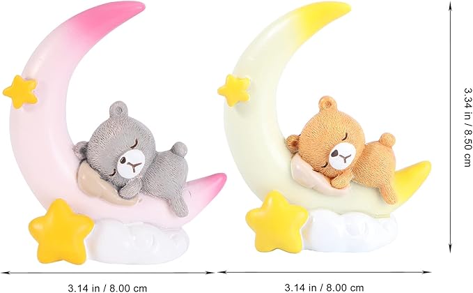 LUOZZY 2 Pcs Bear Moon Cake Topper Baby Shower Cake Cupcake Toppers for Kids Birthday Baby Shower Party Decorations