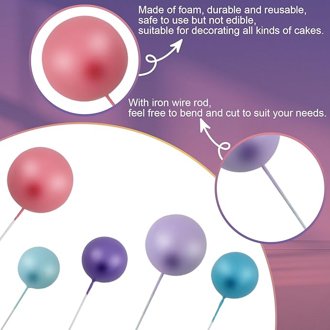 115 PCS Ball Cake Toppers - Mini Balloon Cake Decorations Foam Ball Cupcake Picks DIY Cake Insert Toppers for Birthday Party Wedding Baby Shower - Pink Purple Blue
