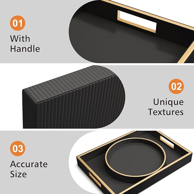 SANZIE Leather Tray Desktop Storage Organizer Premium Serving Tray Decorative Tray Valet Tray for Sundries Cosmetics Phone Wallet Cutlery (Black Holder)