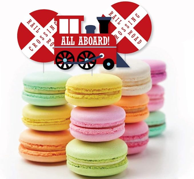 Big Dot of Happiness Railroad Party Crossing - Dessert Cupcake Toppers - Steam Train Birthday Party or Baby Shower Clear Treat Picks - Set of 24