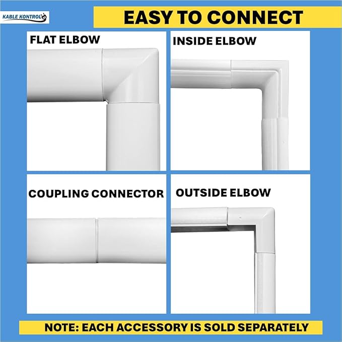 Kable Kontrol Flat Elbow Joint for Half Round Cord Hider, Outdoor Cable Cover Cable Raceway with Adhesive Back 1.2in W x 0.50in H
