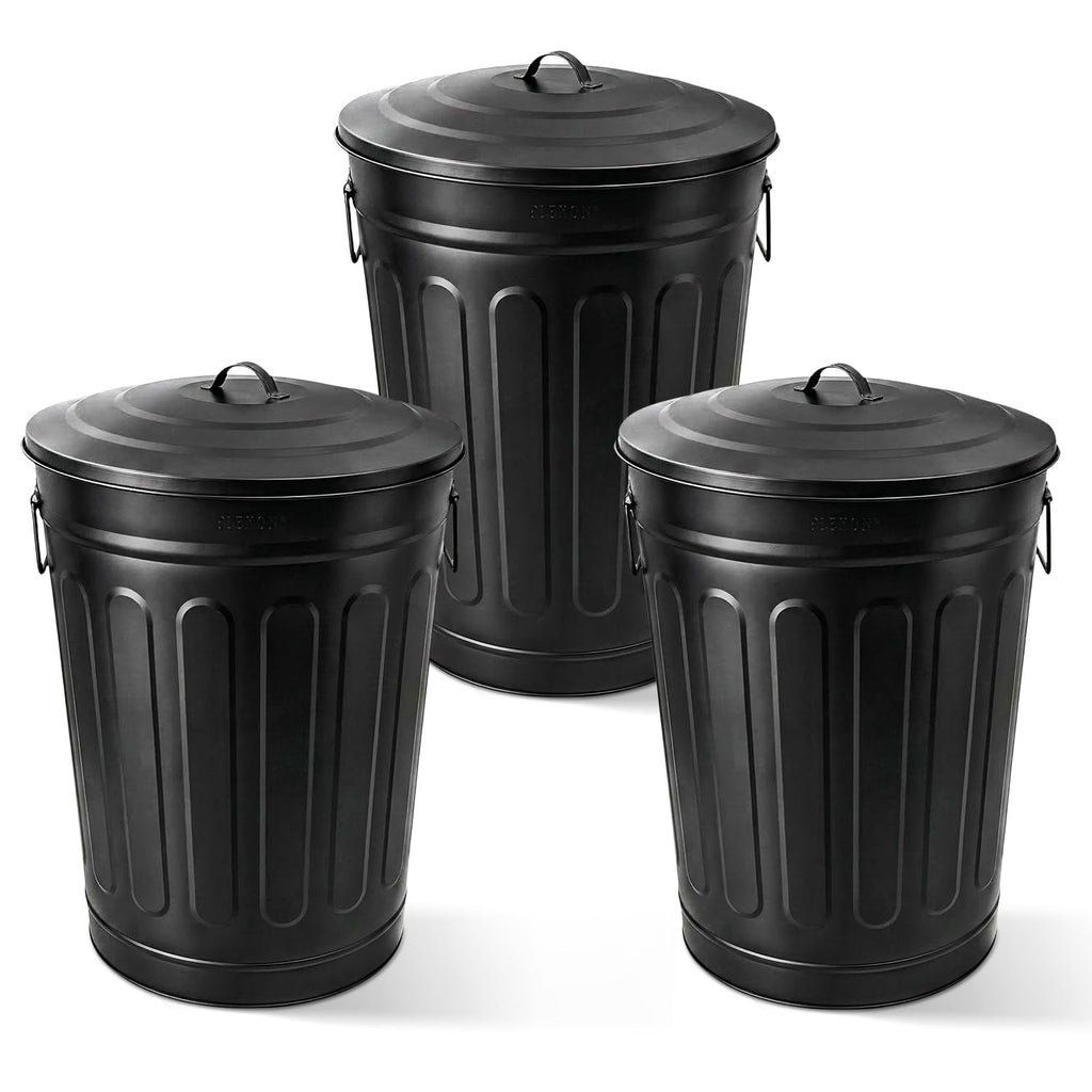 Metal Trash Can with Lid 13 Gallon (3 Count)