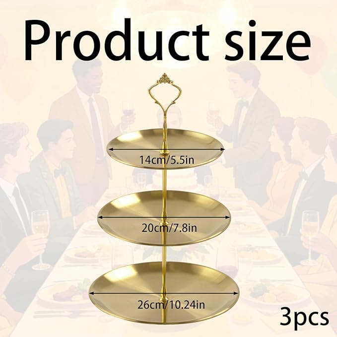 3 Pcs 3 Tier Stainless Steel Cupcake Stand, Gold Tiered Dessert Stand for Wedding, Birthday Party, Baby Shower, Tea Party, Graduation Ball (Gold)
