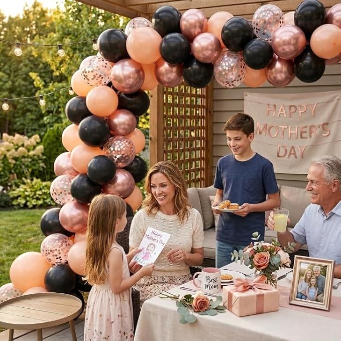 HILAVO Rose Gold and Black Balloons, 12Inch Metallic Rose Gold and Confetti Latex Balloons for Girls Women Birthday Graduation Baby Bridal Shower Party Decorations