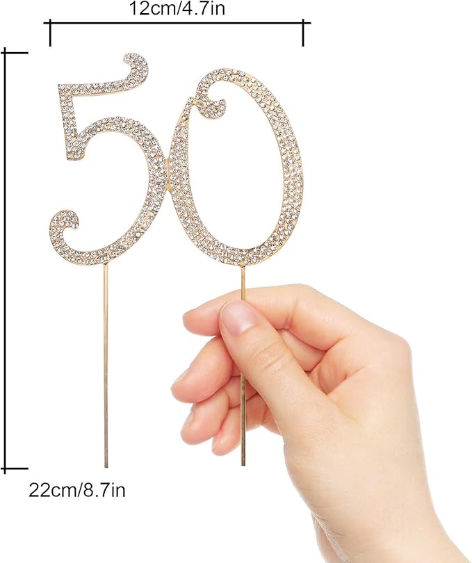 Bling Crystal Rhinestone 50 Birthday Cake Topper - Best Keepsake | 50th Party Decorations Gold