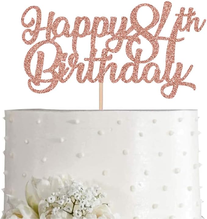 84th Birthday Cake Topper, Rose Gold Glitter Cheers To 84 Years Party Decoration, Supply