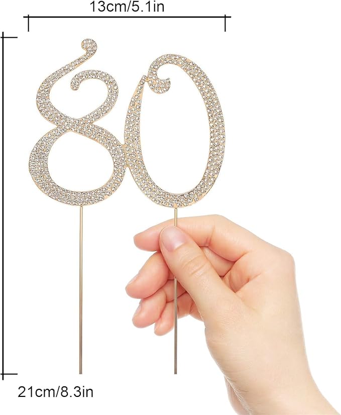 Bling Crystal Rhinestone 80 Birthday Cake Topper - Best Keepsake | 80th Party Decorations Gold