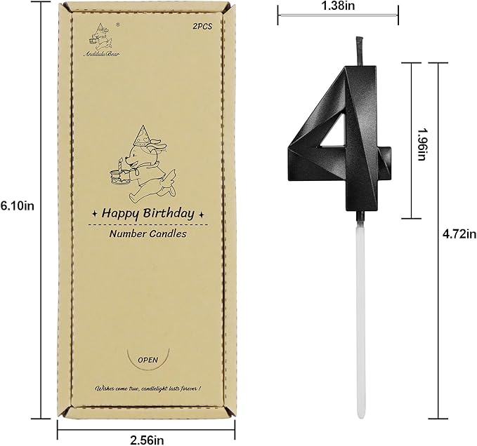 Number 24 Birthday Candles, 1.96 Inch Happy Birthday Cake Candles Cupcakes Topper Decoration for Birthday Party Wedding Anniversary Celebration Supplies (Black)