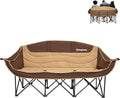 KingCamp 3 Person Camping Chair, Oversized 1100lbs Heavy Duty Loveseat for Adults Portable Folding XL 2 Person Couch Padded Comfortable Three Seat with Cup Holder for Outdoor Lawn, Khaki/Coffee
