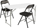 Elevon Folding Table Set with 2 Black Folding Chairs,4 Feet Heavy Duty Fold-in-Half Utility Table Sets for Picnic, Event, Training, Outdoor Activities, at Home and Commercial Use