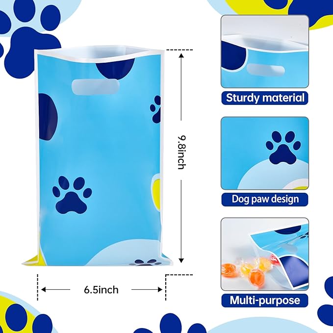 Yzzhaoo 30Pcs Blue Dog Paw Party Favors Bags, Cartoon Dog Goodie Bag with Handles for Birthday Party Theme Candy Treat Cookie Bags
