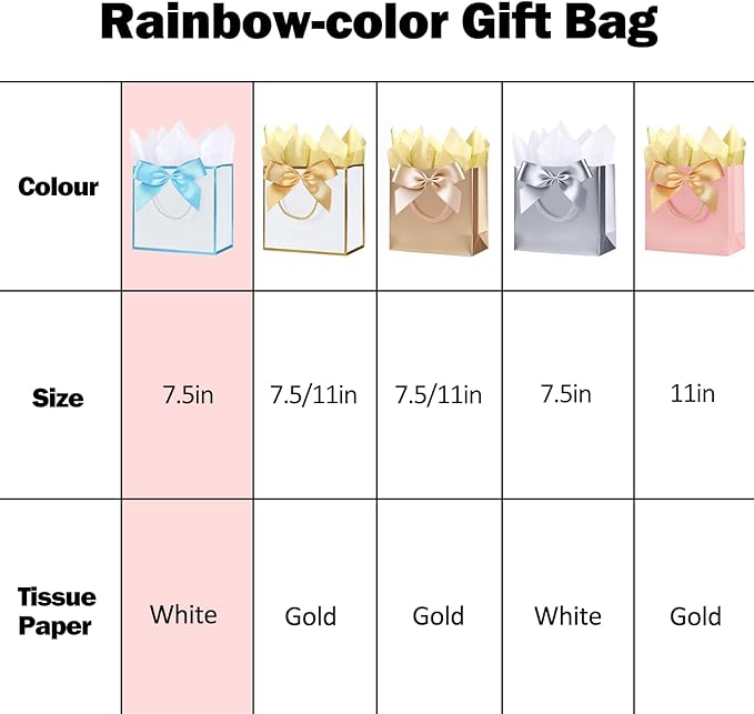 SHIPKEY 10 PCS Blue Gift Bags, 7.4"x2.8"x5.9" Small Welcome Bags, Luxury Shopping Bag with Ribbon Handle and Bows (18.8x7x14.8cm)