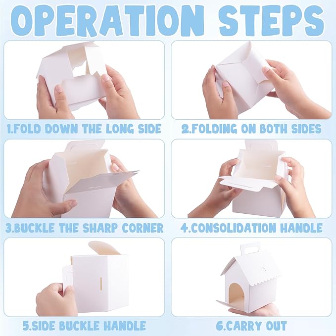 ARELUX 30 Pcs Cat House Shaped Party Favor Boxes, Foldable Pet Adoption Treat Gift Boxes with DIY Stickers - White Blank Goodie Bags for Kitten Birthday, Baby Shower & Cat Themed Events