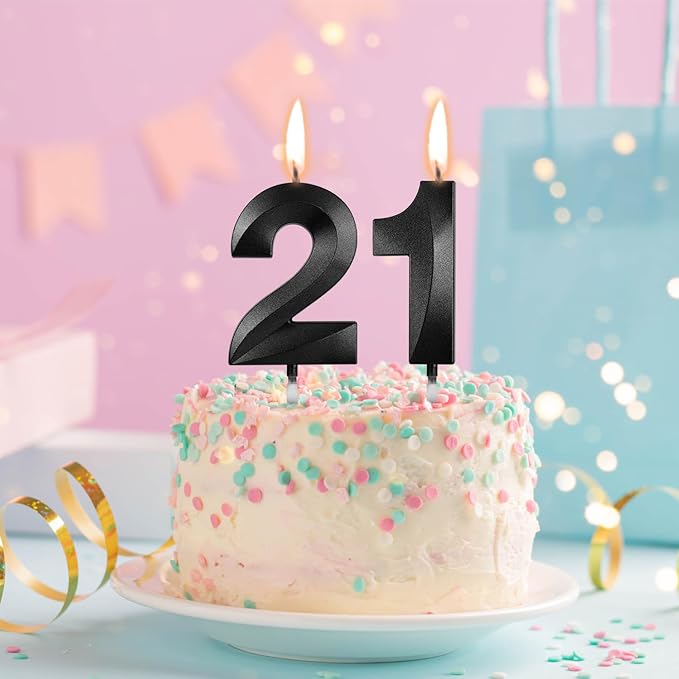 Number 21 Birthday Candles, 1.96 Inch Happy Birthday Cake Candles Cupcakes Topper Decoration for Birthday Party Wedding Anniversary Celebration Supplies (Black)