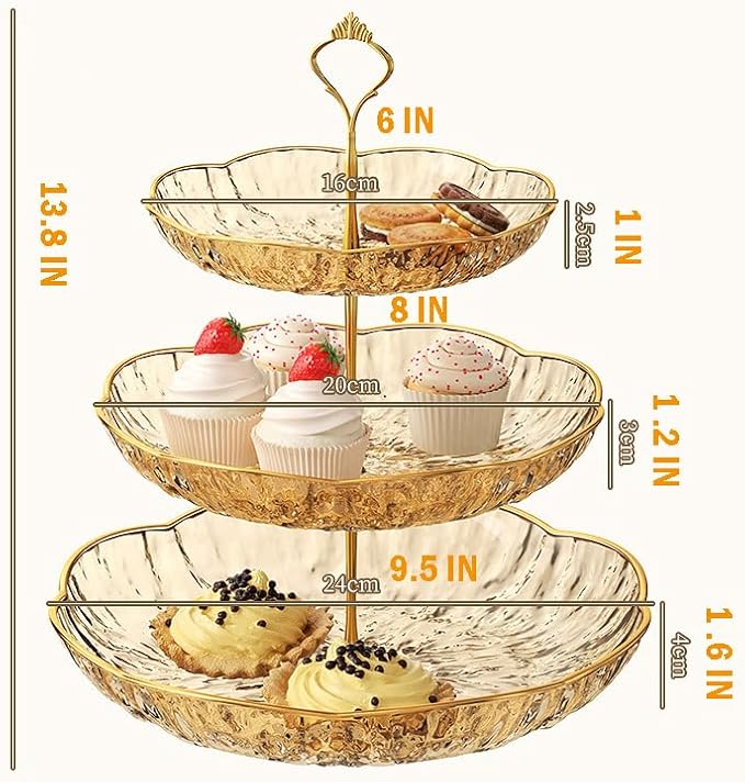3 Tier Cupcake Stand, Plastic 3 Tiered Serving Stand, Dessert Tower Tray for Party, Birthday, Wedding, Gold