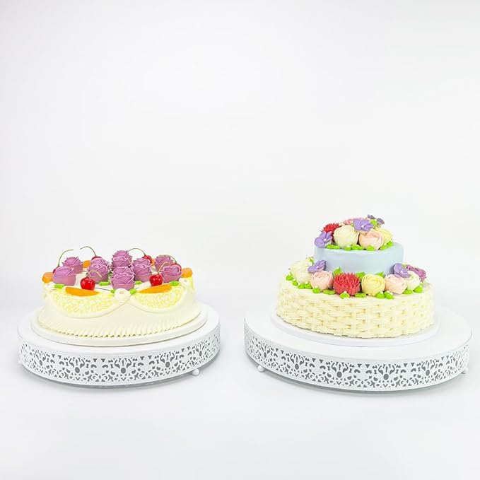 2 Pcs Metal Cake Stand,14" 16" Large Round Cupcake Dessert Stand Cake Display Holder Decor for Wedding Party Birthday Baby Showers Anniversary Cake Pedestal,Gold (14 Inch+16 Inch White)