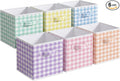 Yalikop 6 Pcs Colorful Checkered Cube Storage Bins, 11 Inch Fabric Gingham Classroom Storage Bins Organizer with Handle Preppy Collapsible Cubby Basket for Classroom Home Nursery Playroom Bedroom