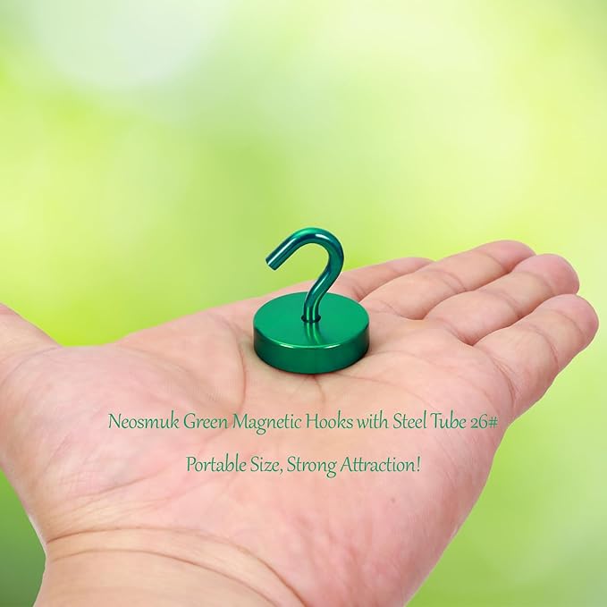 Neosmuk Magnetic Hooks, Cruise Ship Essentials, 80lb+ Heavy Duty Magnetic Hooks for Cruise Cabins, Refrigerator, Grill, Hanging, and Travel | Extra Strong Must-Haves Magnet Hook,Green