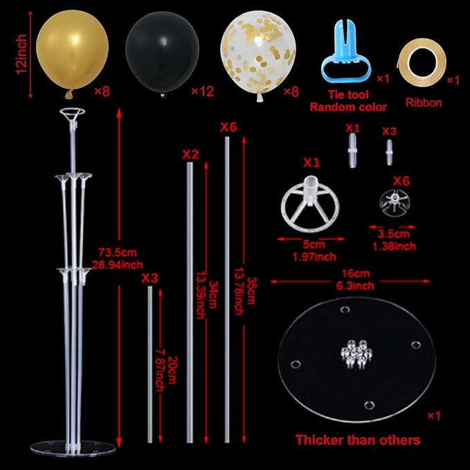 4 Sets Balloon Stand Kits, Balloon Sticks Holder with Base for Table Black Gold Party Decorations for Men's Women's Birthday Wedding Graduation Party Retirement Baby Shower Graduation Decorations 2026