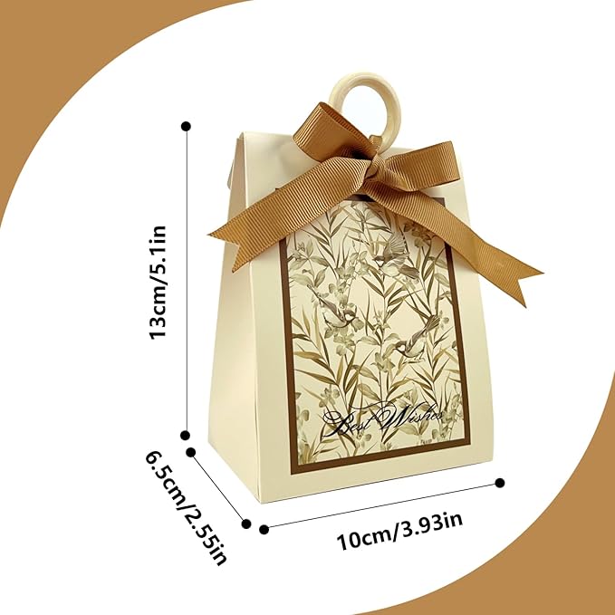 20PCS Mini Gift Bags, Bird & Flower Goodie Bags with Ribbon Handle for Party Favors Treat Boxes Wedding Bridal Baby Shower Birthday Party Presents 3.9"x2.6"x1.4"(Cream)