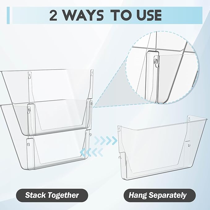 Gawerk Clear Acrylic Single Pocket, Plastic Hanging Wall Mount File Holder for Office Home (Gray, 2 Pack)
