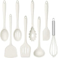 TeamFar Silicone Cooking Utensils Set, 8 PCS Kitchen Utensils Set, 446°F Heat Resistant, Turner, Spatula, Spoon, Whisk, Kitchen Cooking Gadgets Tools for Nonstick Cookware, Dishwasher Safe-White
