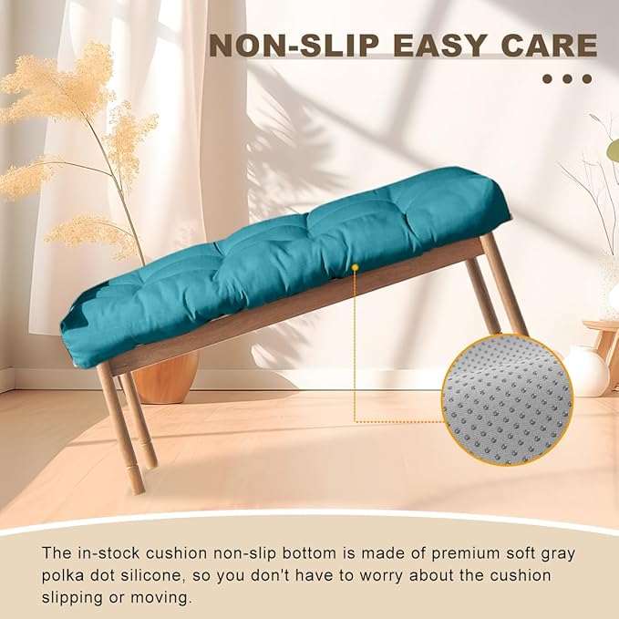 Bench Cushion 27 inches,Indoor/Outdoor Non-Slip Tufted Cushions, Premium Waterproof Linen, Soft Piano Sofa Cushions, Entryway Storage, Bay Window, High-Density Memory Foam(Dark Blue-27x12x4in)