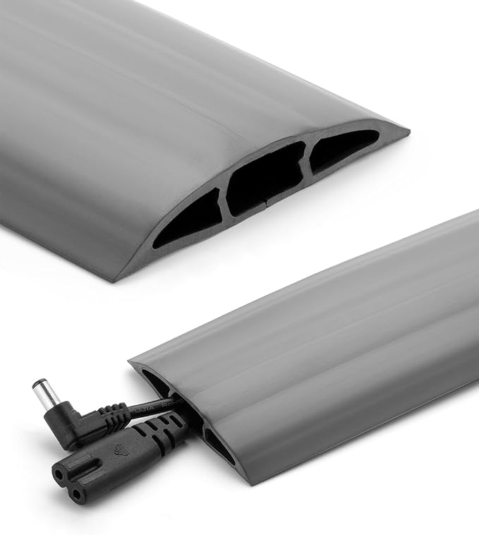 Bates- Floor Cord Cover, 8ft, Cable Cavity 0.6" (W) x 0.31" (H), Heavy Duty Wire Protector, PVC Extension Cords Hider, Protect Cords, Prevent Cable Trips, Cord Hider for Office, Home, Outdoor
