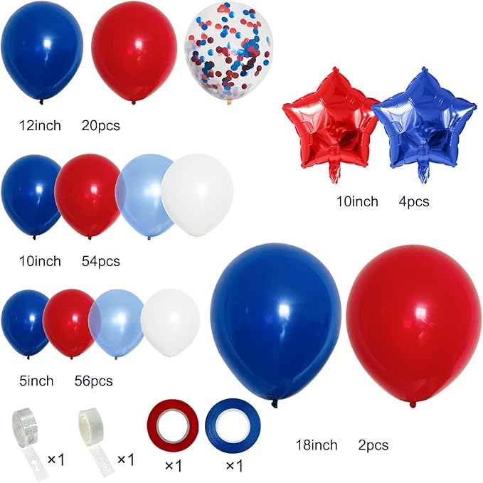 PERPAOL 140PCS Navy Blue Red White Balloon Garland Arch Kit Graduation Class of 2024 Day 4th of July Patriotic Flag Veteran’s Day Nautical Baseball Spider Man One Birthday Party Decorations