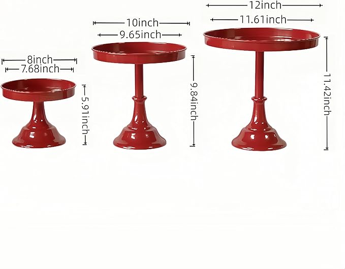 3 Pcs Metal Round Cake Stand Set 8“10”12" Cake Display Stand Dessert Cupcake Display Tray for Graduation,Wedding,Birthday,Party,Baby Shower,Anniversary,Ceremony,Christmas (Red)