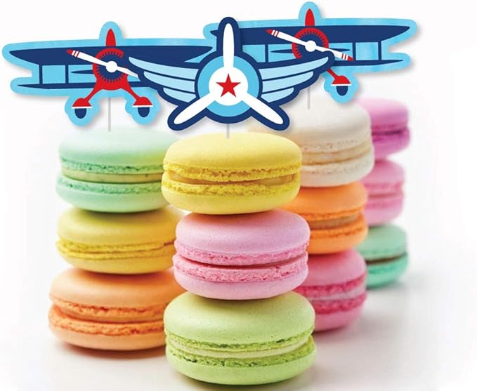 Big Dot of Happiness Taking Flight - Airplane - Dessert Cupcake Toppers - Vintage Plane Baby Shower, Birthday Party Clear Treat Picks - Set of 24
