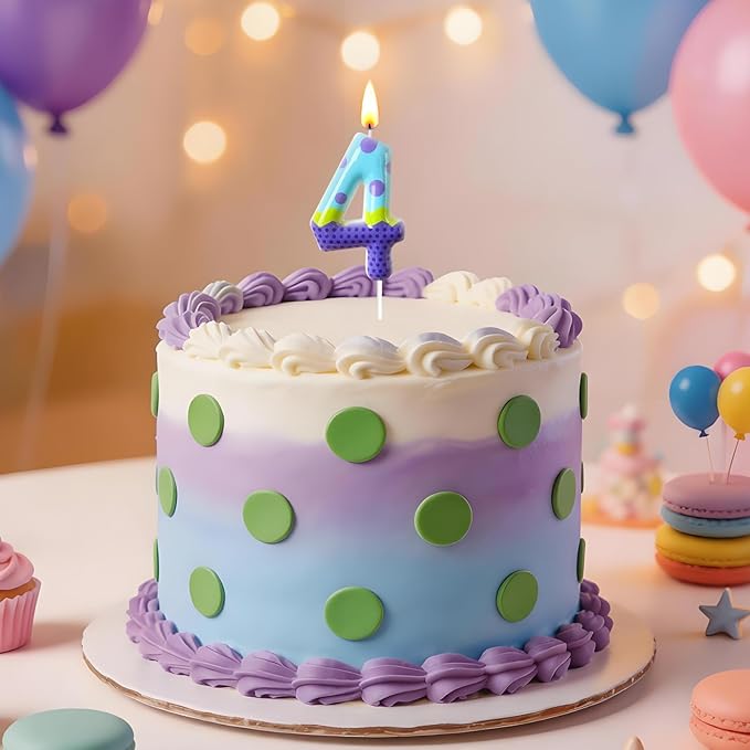 Number 4 Birthday Candle for Cake – Colorful Polka Dot & Patchwork Design – Fun Cake Topper Decoration for Birthday Celebration