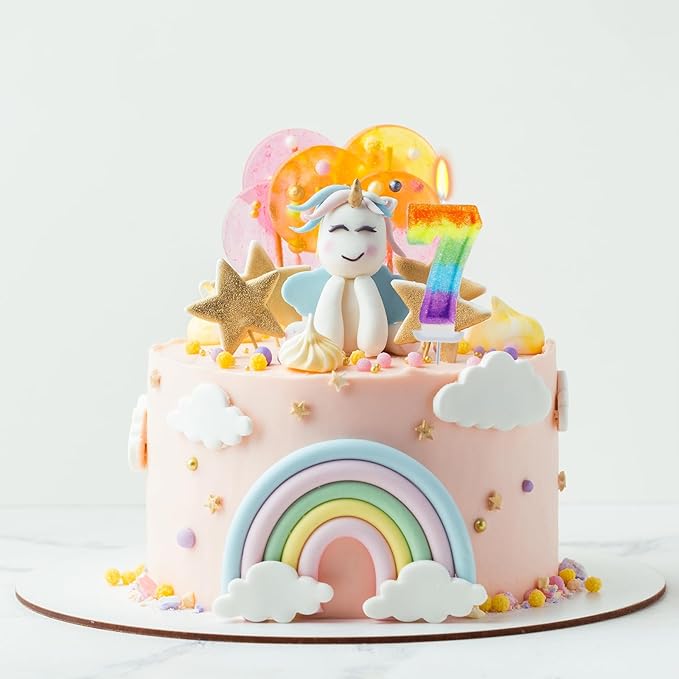 Rainbow Candles for Birthday Cakes, 7 Cake Topper, Rainbow Birthday Party Decorations, 7th Number Candle for Girls Boys (Number 7)