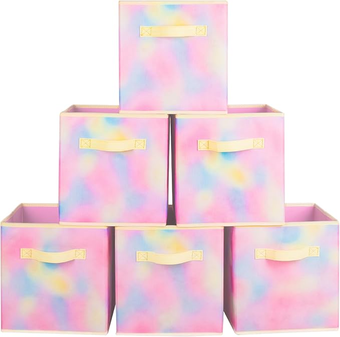 ShellKingdom Storage Bins, Foldable Fabric Storage Cubes And Cloth Storage Organizer Drawer For Closet And Toys Storage, 6 Pack (Chromatic Tie Dye)
